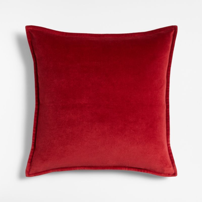 Red 20"x20" Washed Organic Cotton Velvet Throw Pillow Cover | Crate & Barrel | Crate & Barrel