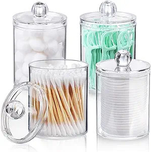 4 Pack Qtip Holder Dispenser for Cotton Ball, Cotton Swab, Cotton Round Pads, Floss - 10 oz Clear... | Amazon (US)