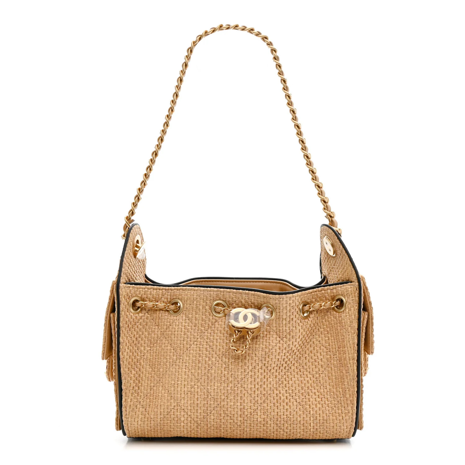 Braided Raffia Calfskin Quilted Mini Chanel 25 Handbag Beige Black | FASHIONPHILE (US)