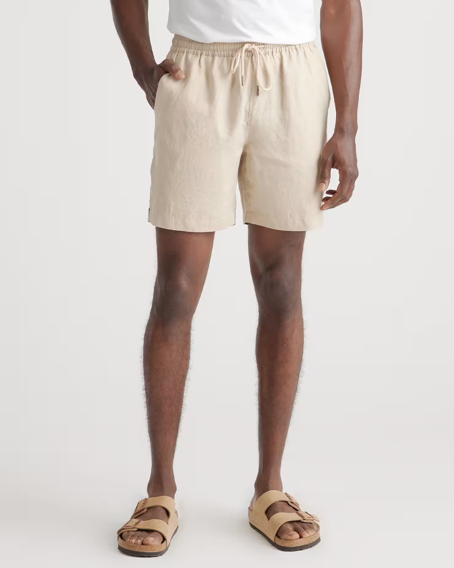 100% European Linen Drawstring Beach Short in Driftwood | Quince
