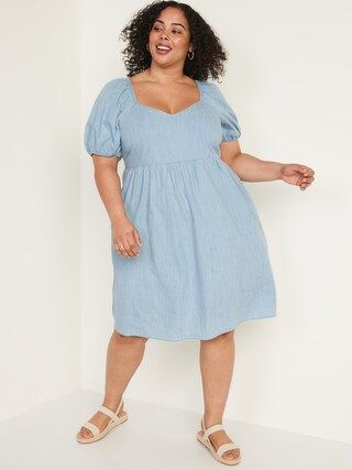 Smocked Chambray All-Day Fit &#x26; Flare Dress for Women | Old Navy (US)