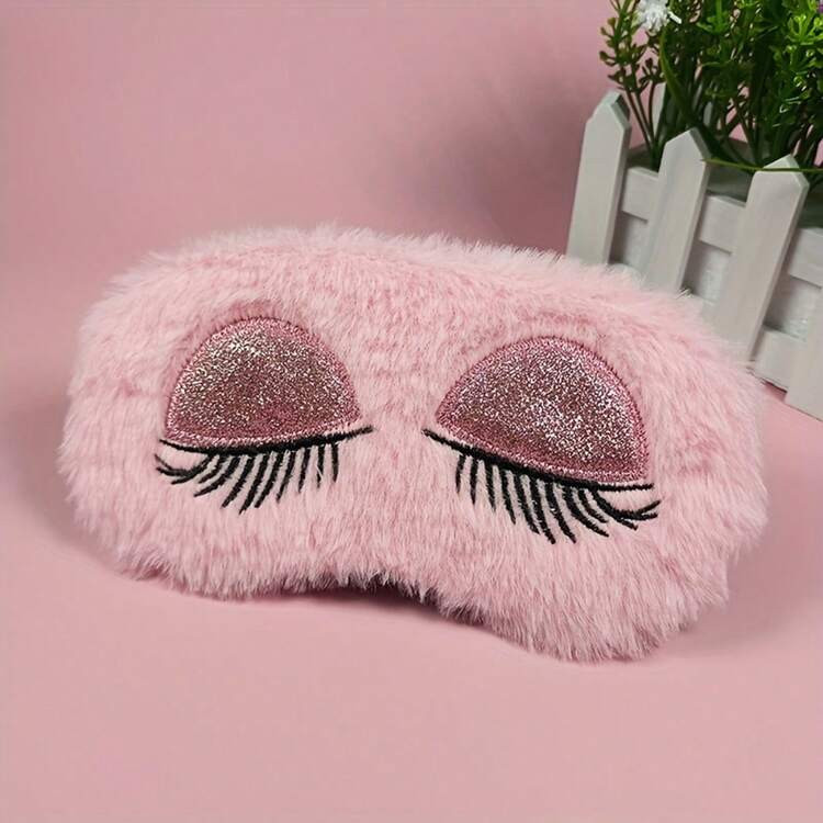 Fashion Plush Sleep Mask, 3D Glitter Design, Portable Travel Eye Mask, Elastic Headband, Fragrance-Free, No Power Or Battery Needed | SHEIN