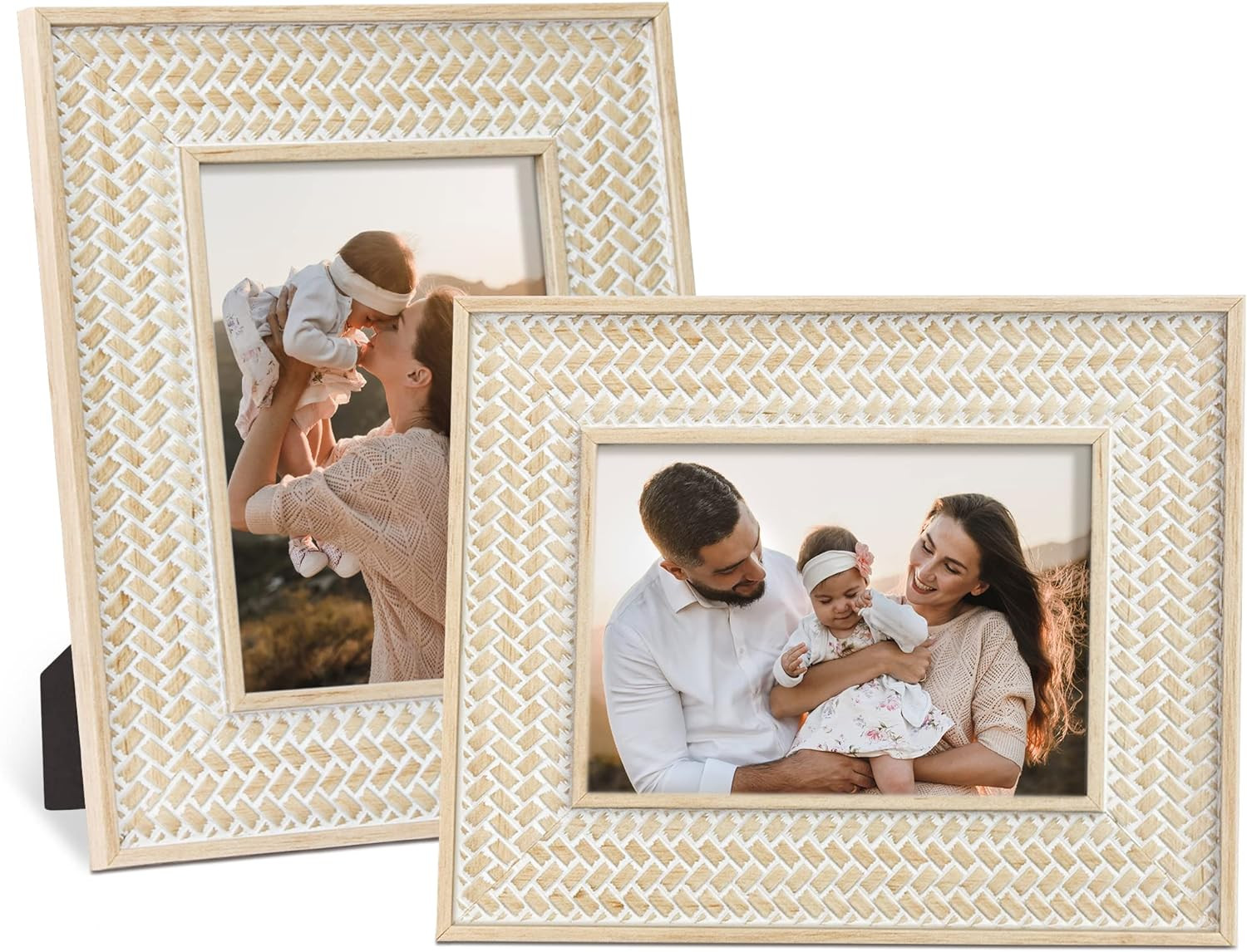 takfot Boho Picture Frames 5x7 Family Picture Frame 2 Pack, Bohemian Rattan Decor Farmhouse Style... | Amazon (US)