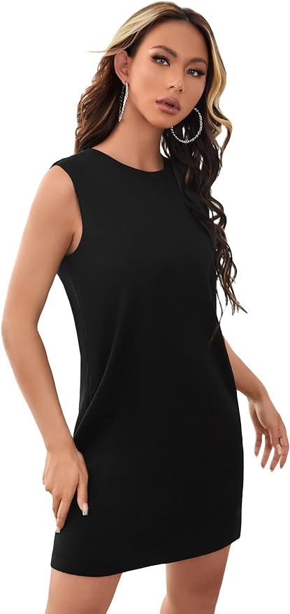Milumia Women's Basic Raw Hem Sleeveless Round Neck Tank Dress Short Tee Shirt Dress | Amazon (US)