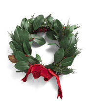 Real Touch 19in Magnolia Leaf And Bow Wreath | Plants & Planters | Marshalls | Marshalls