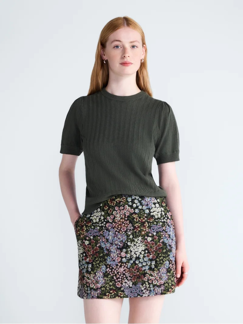 Free Assembly Women\u2019s and Women's Plus Pointelle Sweater with Puff Sleeves, Sizes XS-4X | Walmart (US)