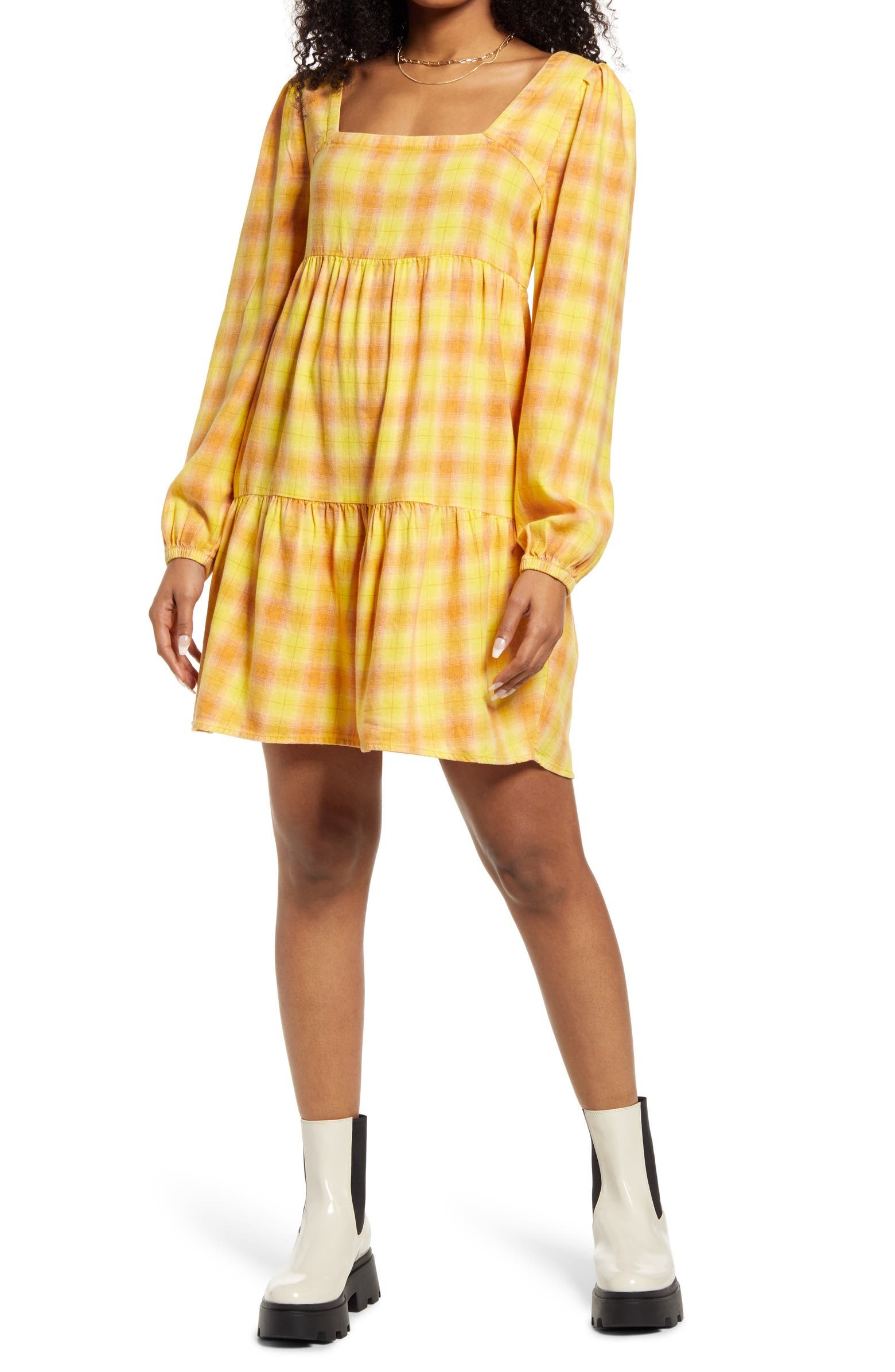 Plaid Long Sleeve Minidress | Nordstrom
