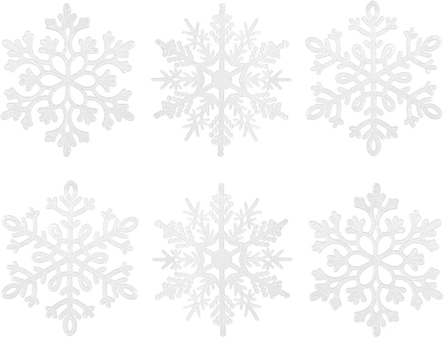 XmasExp 80mm/3inch Glitter Snowflake Ornaments Set Mini Christmas Tree Hanging Plastic Decoration... | Amazon (US)