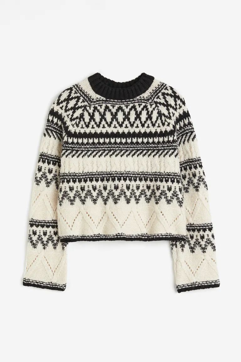 Jacquard-knit Sweater - Cream/black - Ladies | H&M US | H&M (US + CA)