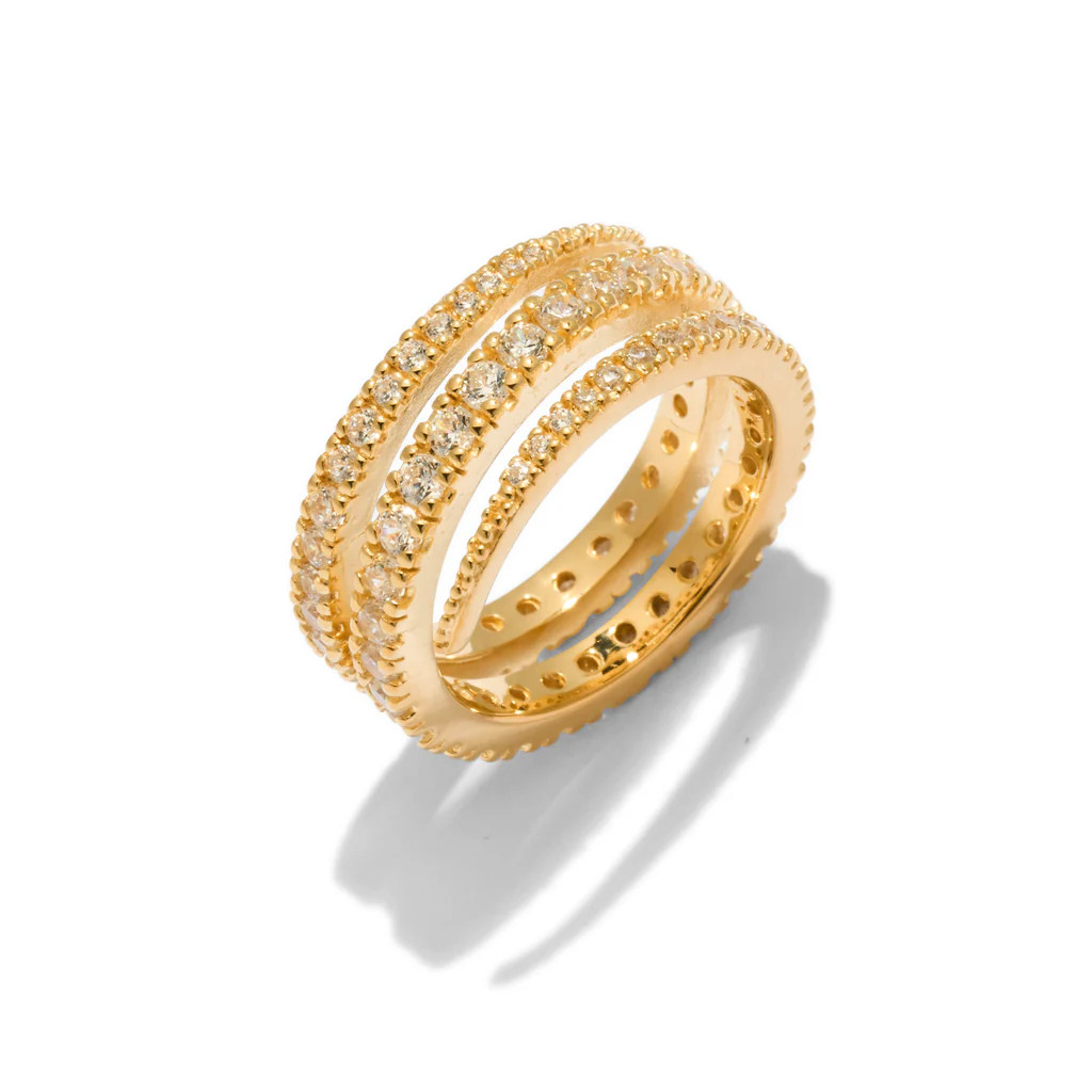 Gold Swirl Ring with White Stones | Rosie Fortescue Jewellery