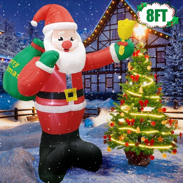 Melliful 8FT Santa Claus Christmas Inflatables Outdoor Decorations, Blow up Santa Claus with Gift... | Walmart (US)