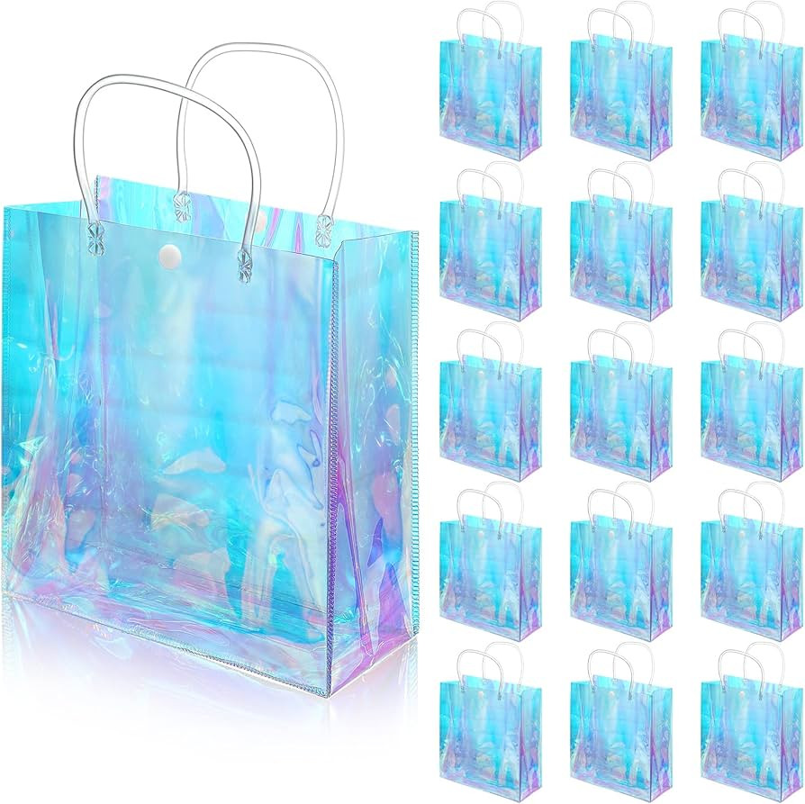 Sherr 16 Pcs Holographic Small Gift Bag Reusable Iridescent Clear Bags for Women PVC Plastic Good... | Amazon (US)
