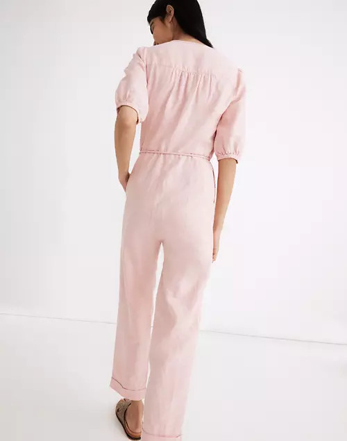 Linen-Blend Puff-Sleeve Tassel-Tie Jumpsuit | Madewell