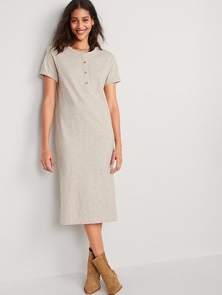 Short-Sleeve Henley Midi Shift Dress for Women | Old Navy (US)