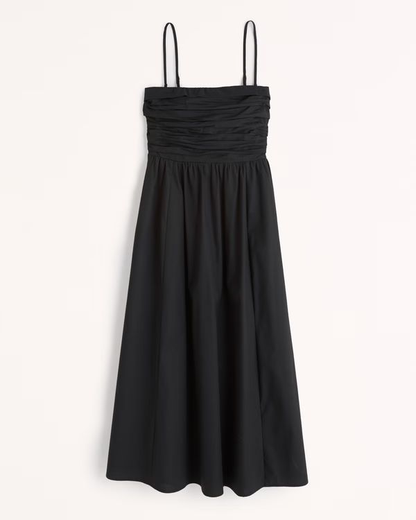 Poplin Strapless Midi Dress | Abercrombie & Fitch (US)