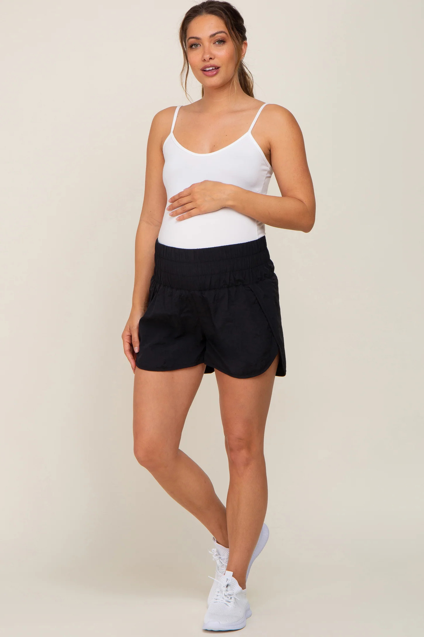 Black Curved Hem Active Maternity Shorts | PinkBlush Maternity