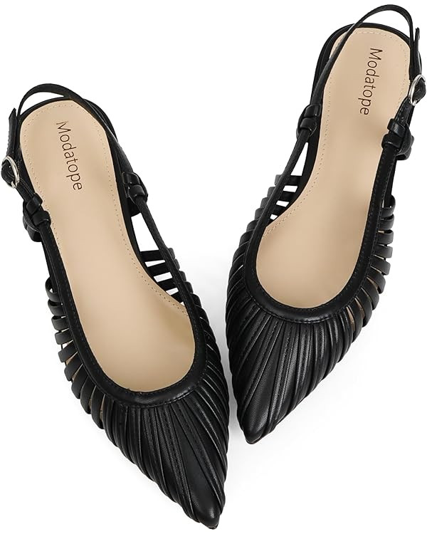 Modatope Slingback Flats for Women Pointed Toe Ballet Flats Classic Low Heel Sandals Dress Shoes | Amazon (US)