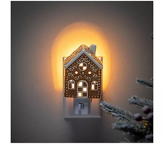 Evergreen 5"H Ceramic Gingerbread House Nightlight - QVC.com | QVC