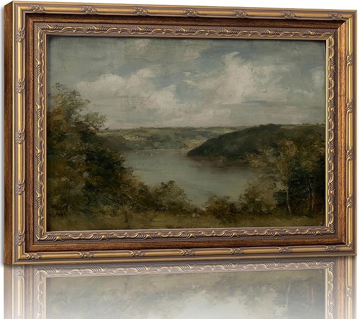 KKP Gold Framed 12x16in Vintage Moody Lake Landscape Canvas Prints, Classic Farmhouse Rustic Wall... | Amazon (US)