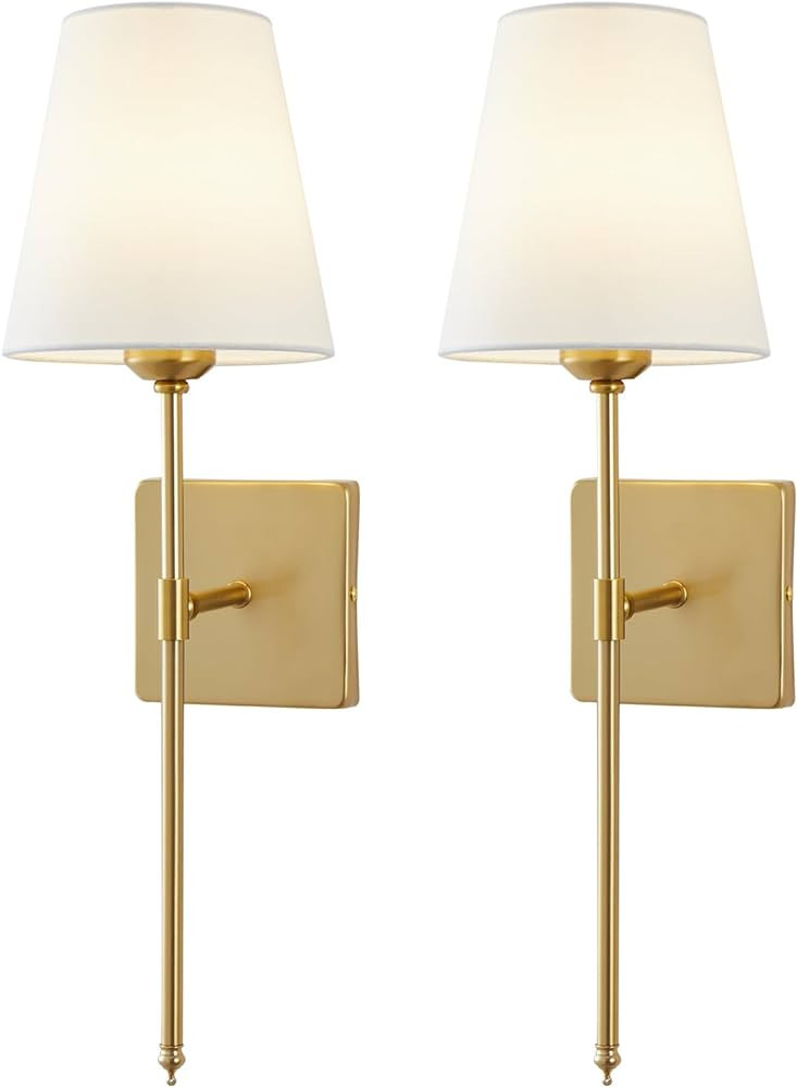 Wall Sconces Sets of 2, White Fabric Shades Wall Sconces, Hardwired Retro Industrial Wall Lamps, ... | Amazon (US)