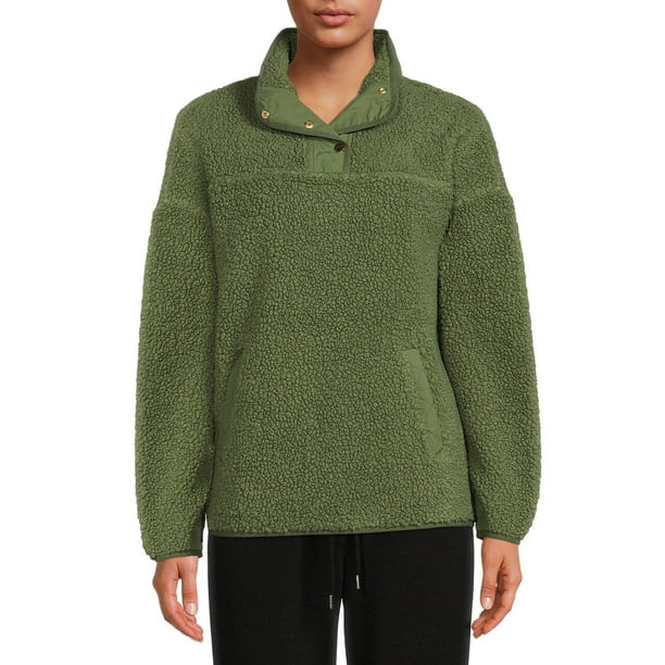 Time and Tru Women's and Plus Quarter Snap Faux Sherpa Jacket - Walmart.com | Walmart (US)
