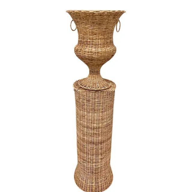 Wicker Urn and Pedestal Set | Chairish