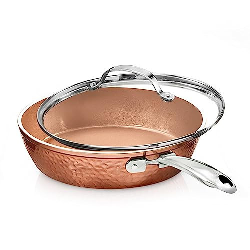 Gotham Steel 10 Inch Hammered Non Stick Frying Pans, Nonstick Frying Pan with Lid, Nonstick Pan, Ceramic Frying Pans Nonstick Skillet, Ceramic Pan, Non Stick Pan, Copper Pan, Dishwasher / Oven Safe | Amazon (US)