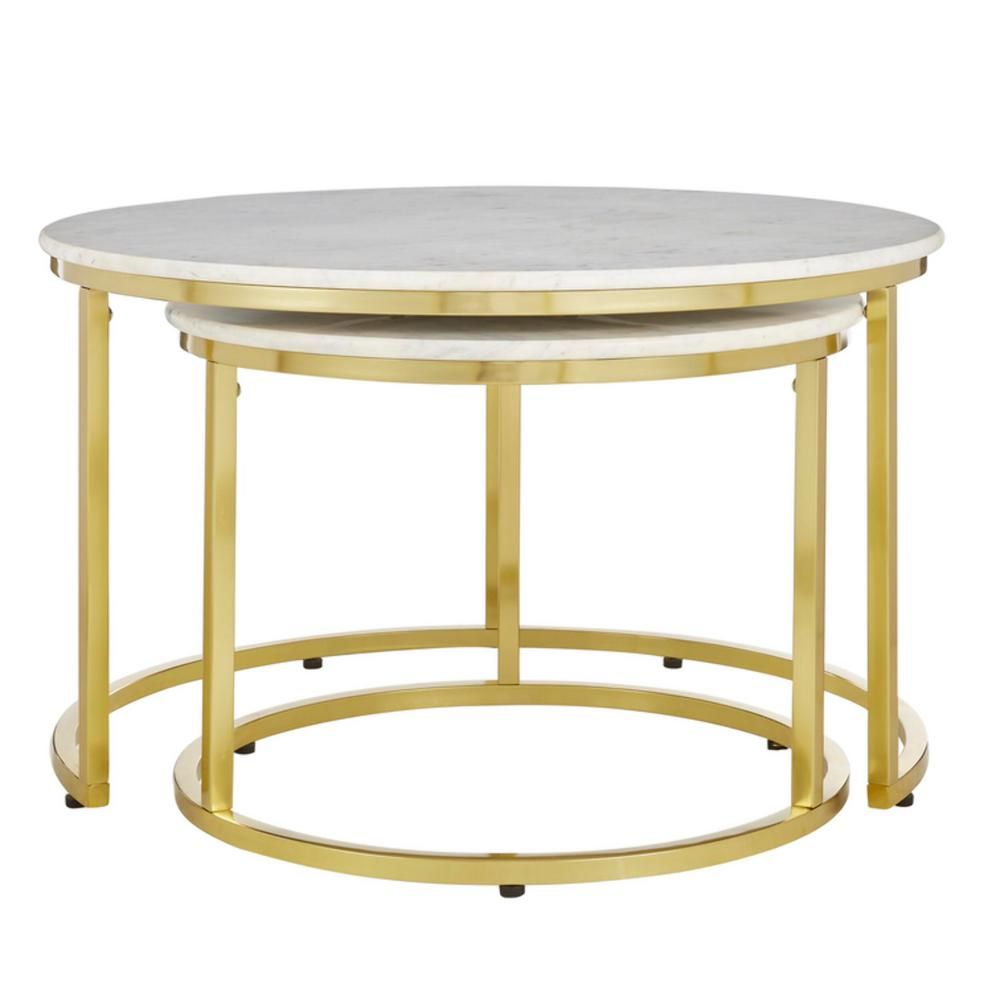 Home Decorators Collection Cheval Gold Metal Nesting Coffee Tables with Marble Top (Set of 2) (30... | The Home Depot