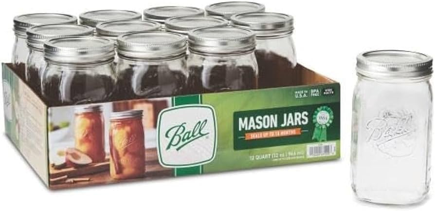 Ball Wide Mouth Clear Glass Canning Quart 32 Oz Mason Jars with Lids, 12 Pack | Amazon (US)