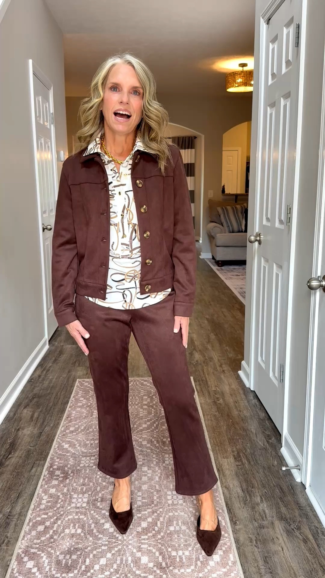 New suede styles from Jude Connallly. Wearing small top and pants and XS jacket. Great for work, weekends to travel