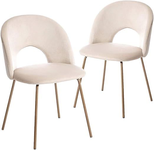 CangLong Velvet Seat Chair with Metal Legs for Kitchen Dining Room, Pack of 2. Beige | Amazon (US)