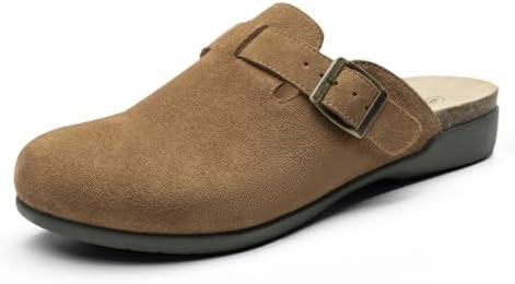 Athlefit Genuine Leather Clogs for Women Soft Cork Footbed Adjustable Buckle Mules Slip On Potato... | Amazon (US)