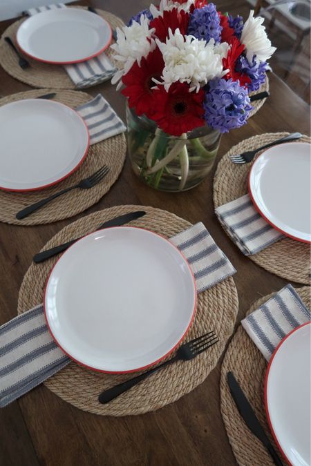 Memorial Day , Memorial Day decorations , Memorial Day party , table setting , 4th of July , 4th of July decor , summer table setting , tableware , placemats , chargers , melamine , plates , outdoor tableware , cookout 

#LTKHome #LTKSeasonal
