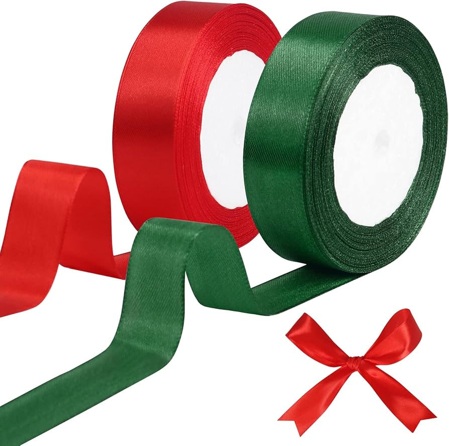 tenn well Geschenkband Rot 25mm, 44M Satinband Breit Grün Band Schleifenband für Geschenkverpac... | Amazon (DE)