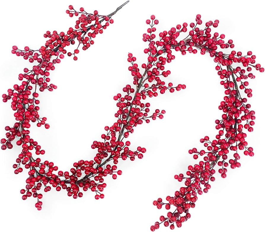 TURNMEON 6 Ft Red Christmas Garland Decorations Red Berries Garland Xmas Garlands for Decoration ... | Amazon (US)