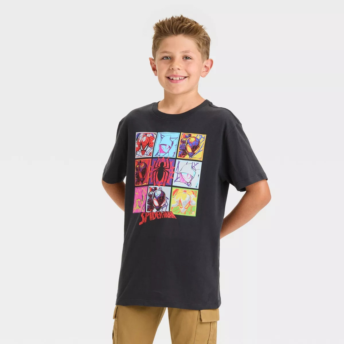 Boys' Marvel Spider-Man Grid Short Sleeve Graphic T-Shirt - Black | Target
