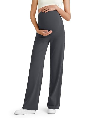 G4Free Maternity Lounge Pants Over The Belly High Waist Wide Leg Pregnancy Yoga Pants for Workout Active Wear (Dark Gray,XL,Regular) | Amazon (US)