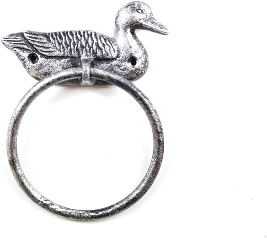 Handcrafted Nautical Decor Rustic Silver Cast Iron Mallard Duck Towel Holder 6.5" - Cast Iron Dec... | Amazon (US)