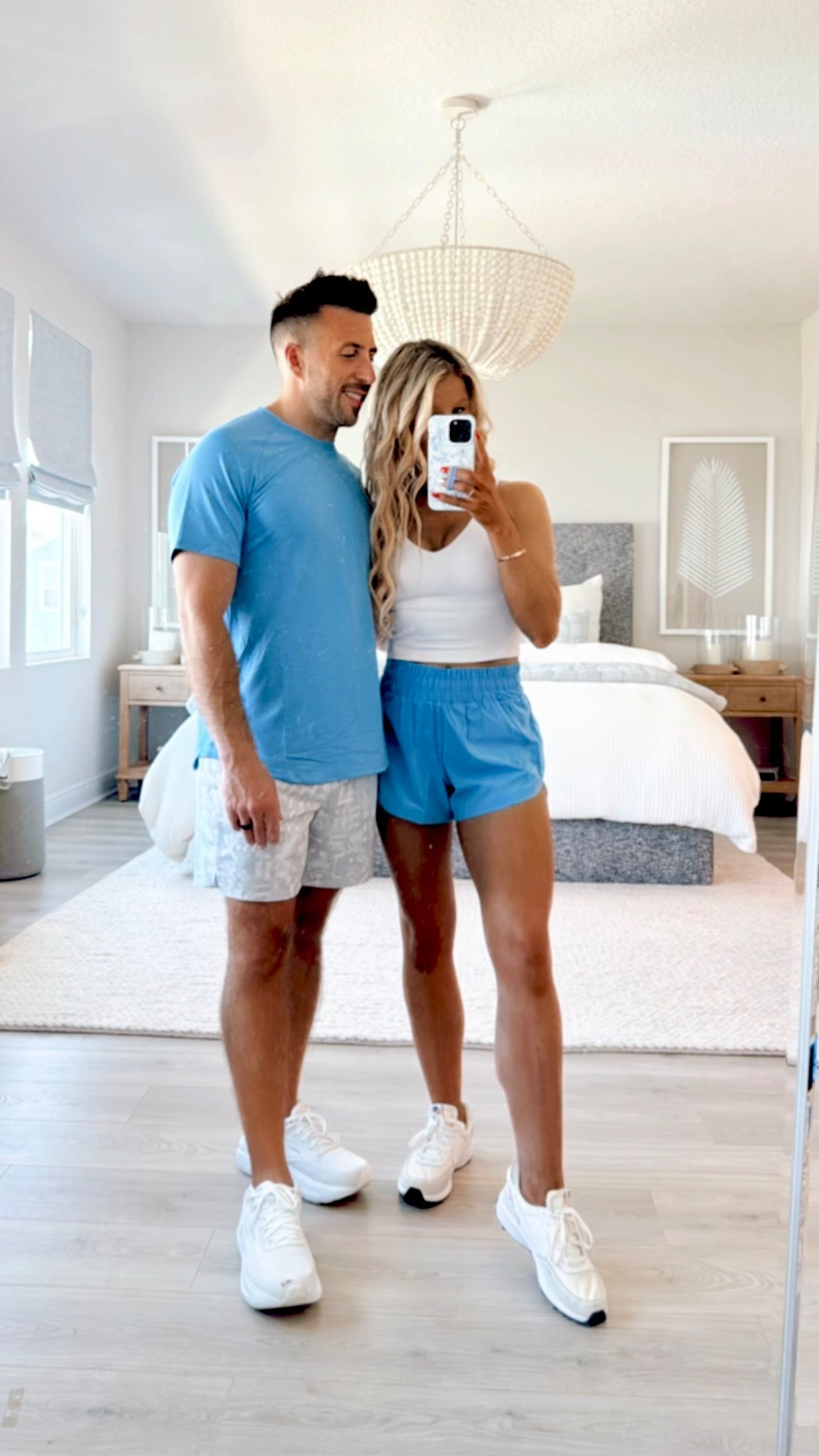 New Summer Activewear Outfits for Him + Her! Our new, vibrant blue athleisurewear outfits are perfect for working out, traveling, walking, lounging, or just an easy everyday casual summer outfit.

I'm wearing a size 4 in the sports tank top highrise athletic shorts.

My husband is coordinating with me in a size small in the blue shirt. His white running sneakers are on SALE now! 

We are wearing the new color drop-"pool party", but all of these athleisure items come in more colors.

#LTKActive #LTKMens #LTKTravel