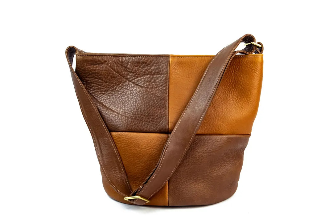 Brown Checkered Leather Bucket Bag - Etsy | Etsy (US)