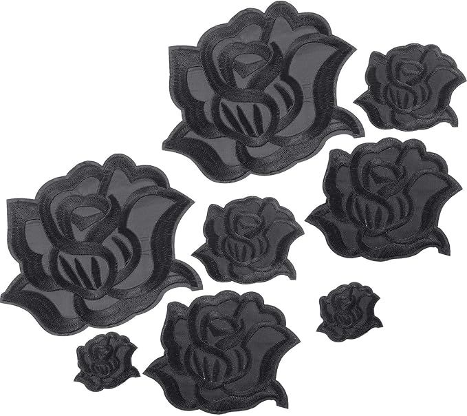 WILLBOND Black Rose Fabric Patches Iron on or Sew on Rose Flower Repair Patches 4 Size Embroidere... | Amazon (US)