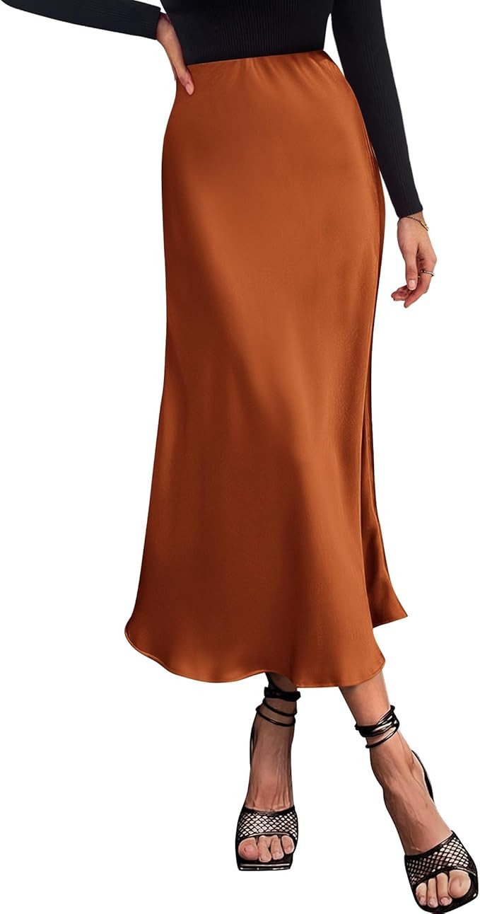 BTFBM 2025 Womens Summer Fall Long Satin Skirt Silk Elegant High Waist Cocktail Party Wedding Flo... | Amazon (US)