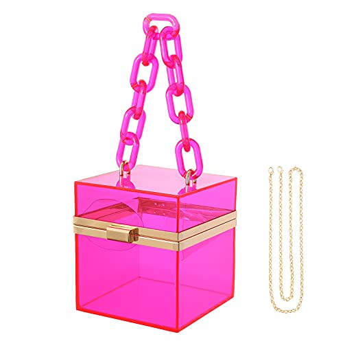 WJCD Cute Clear Acrylic Plastic Neon Hard Frame Party Clutch Purse with Gold Chain Strap | Amazon (US)