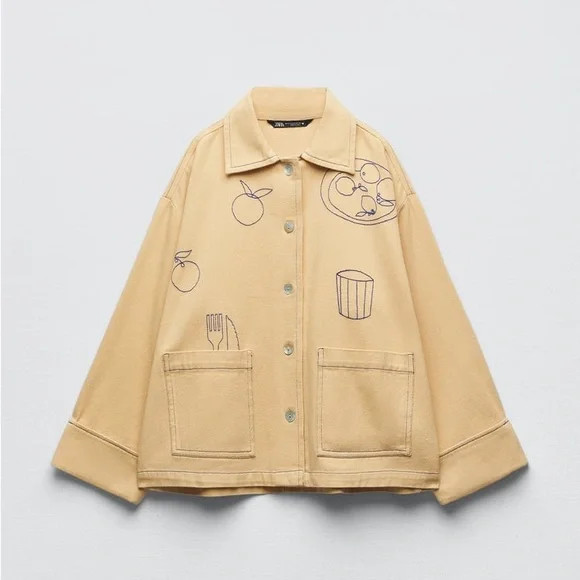 Zara Embroidered Overshirt - taupe brown M | Poshmark