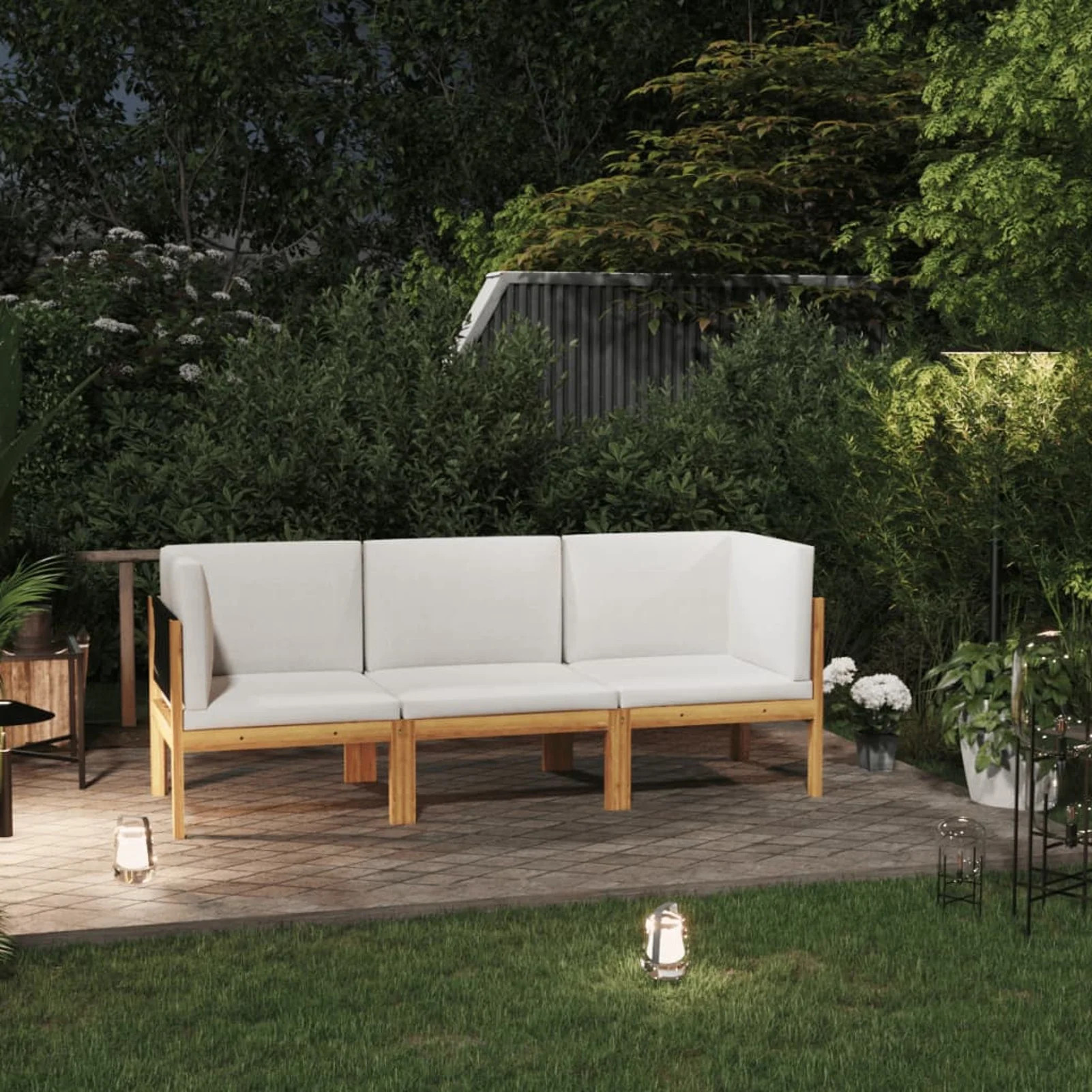 3-Seater Patio Sofa with Cushion Solid Acacia Wood - Walmart.com | Walmart (US)