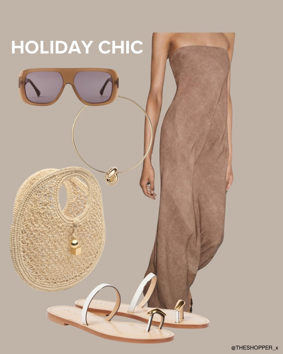 Holiday Chic
Bardot maxi textured dress, aviator sunglasses, choker necklace, leather sandals white and brown, raffia bag

#LTKuk #LTKsummer #LTKspring