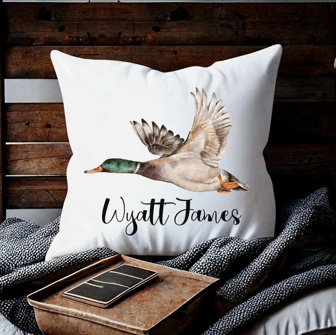 Personalized Flying Mallard Faux Suede Square Throw Pillow, Personalized Duck Pillow, Duck Pillow... | Etsy (US)
