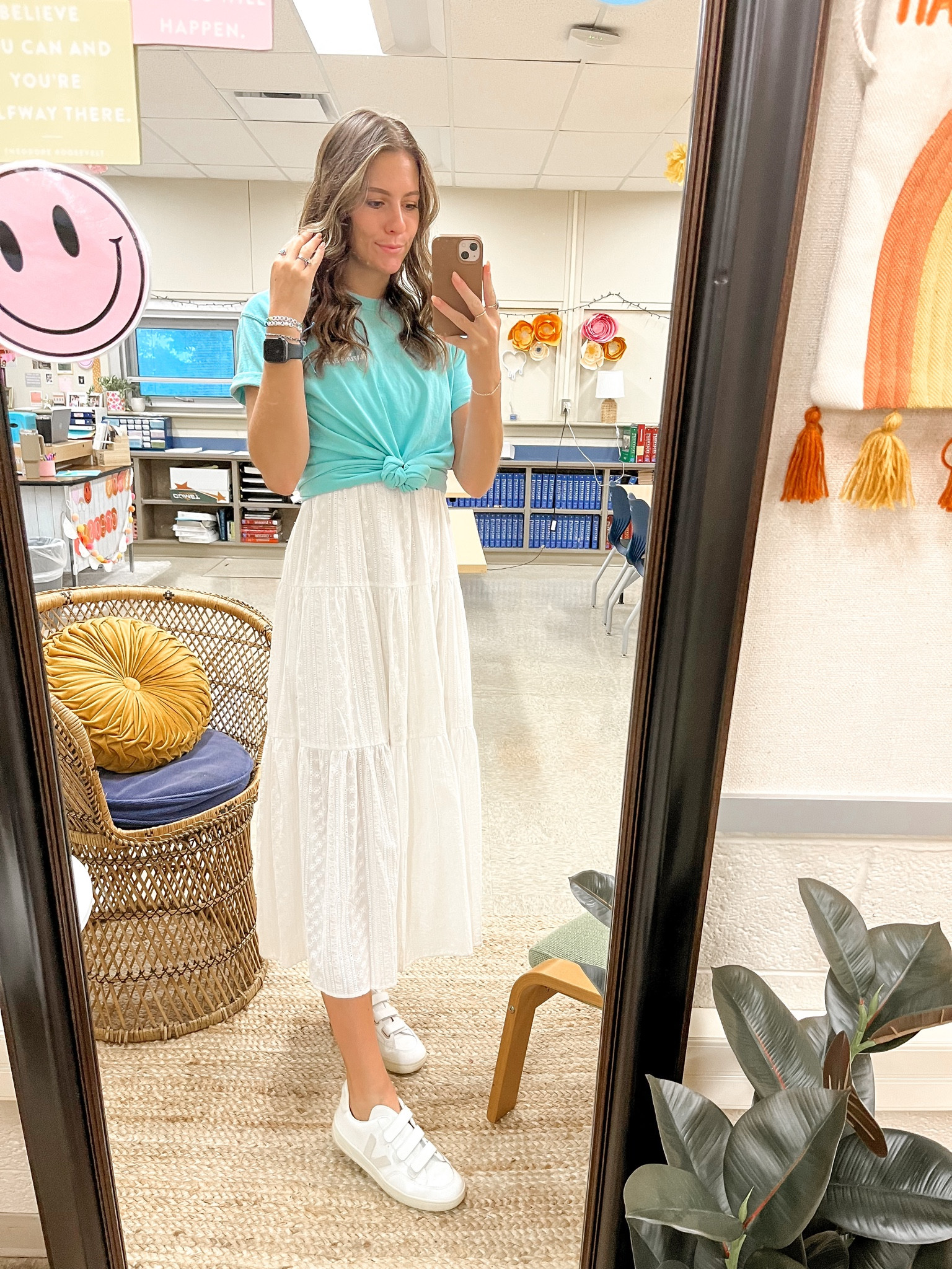 Vejas are the perfect sneaker for school! They match everything from pants & jeans to dresses & skirts. I styled mine here with a dress and a tied up t shirt for school! Linked mine (and others that I love)!

#LTKshoecrush #LTKworkwear #LTKstyletip