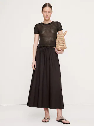 Cotton Poplin Drawstring Maxi Skirt | Banana Republic (CA)