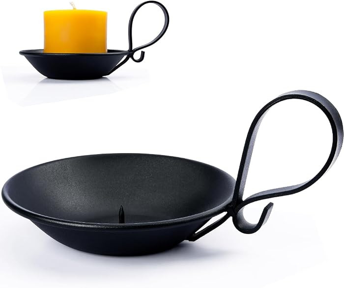 Matte Black Iron Pillar Candle Holder, Handle & Safety Spike | Amazon (US)